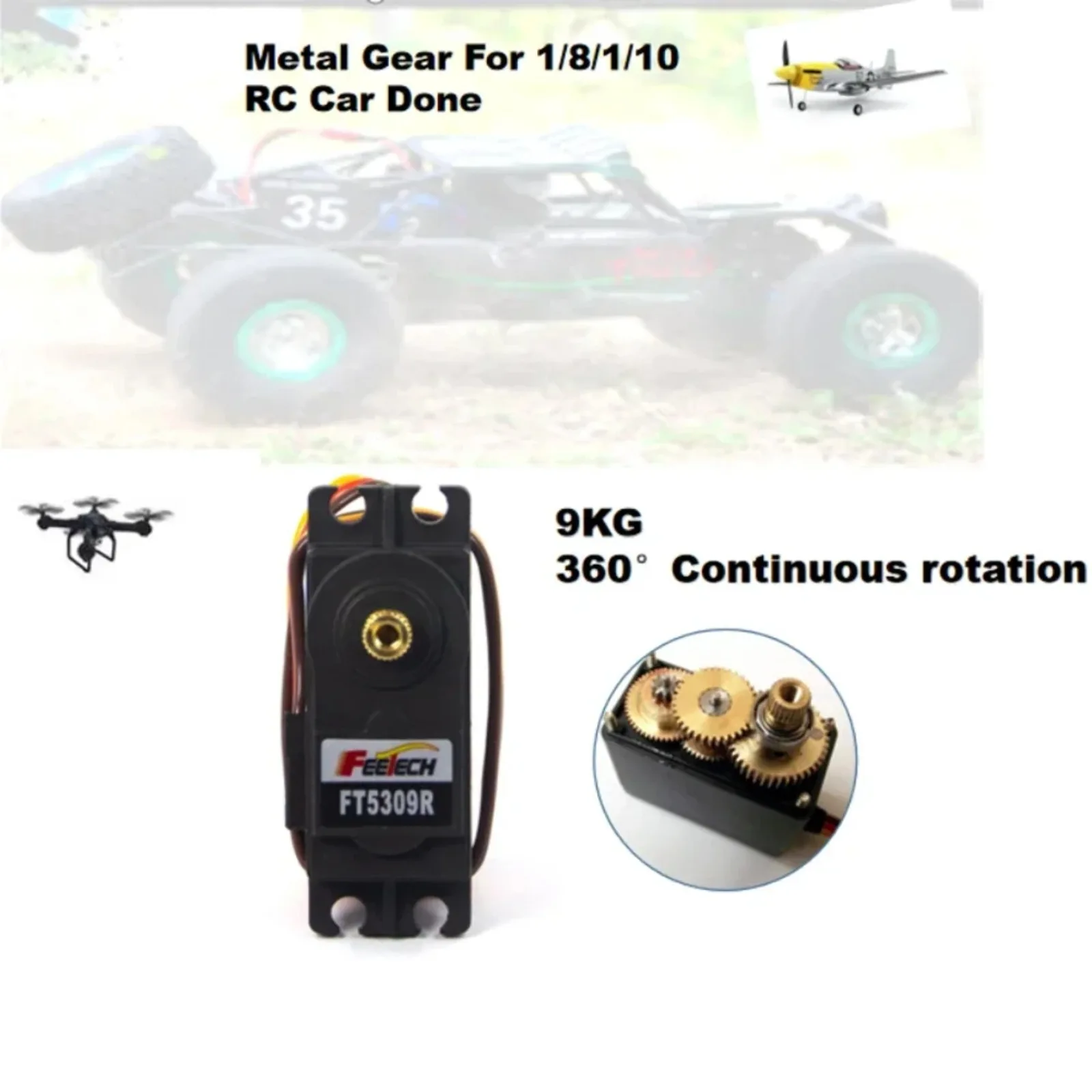 Feetech FT5309R Servo numérique 9 kg couple 6 V haute vitesse 360 °   Rotation continue pour voiture RC/bateau robotique/camion sur chenilles