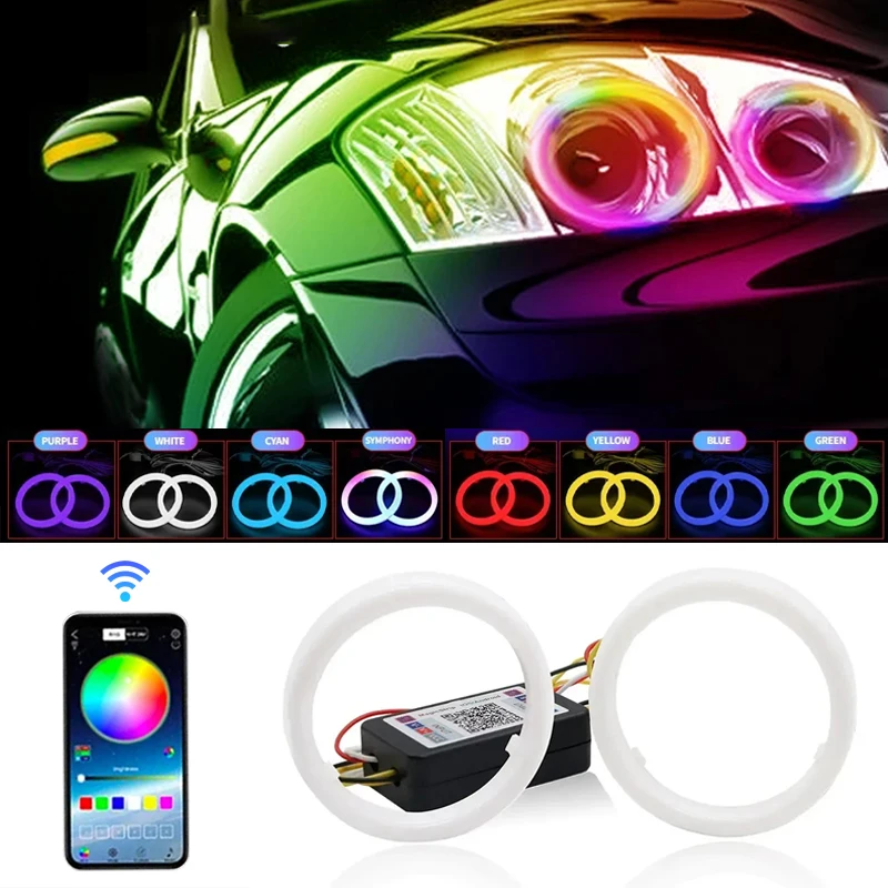2 pièces RGB Angel Eyes 100mm 80mm 60mm symphonie Halo anneau DRL phare pour voiture feux de jour APP contrôle antibrouillard 9-30V