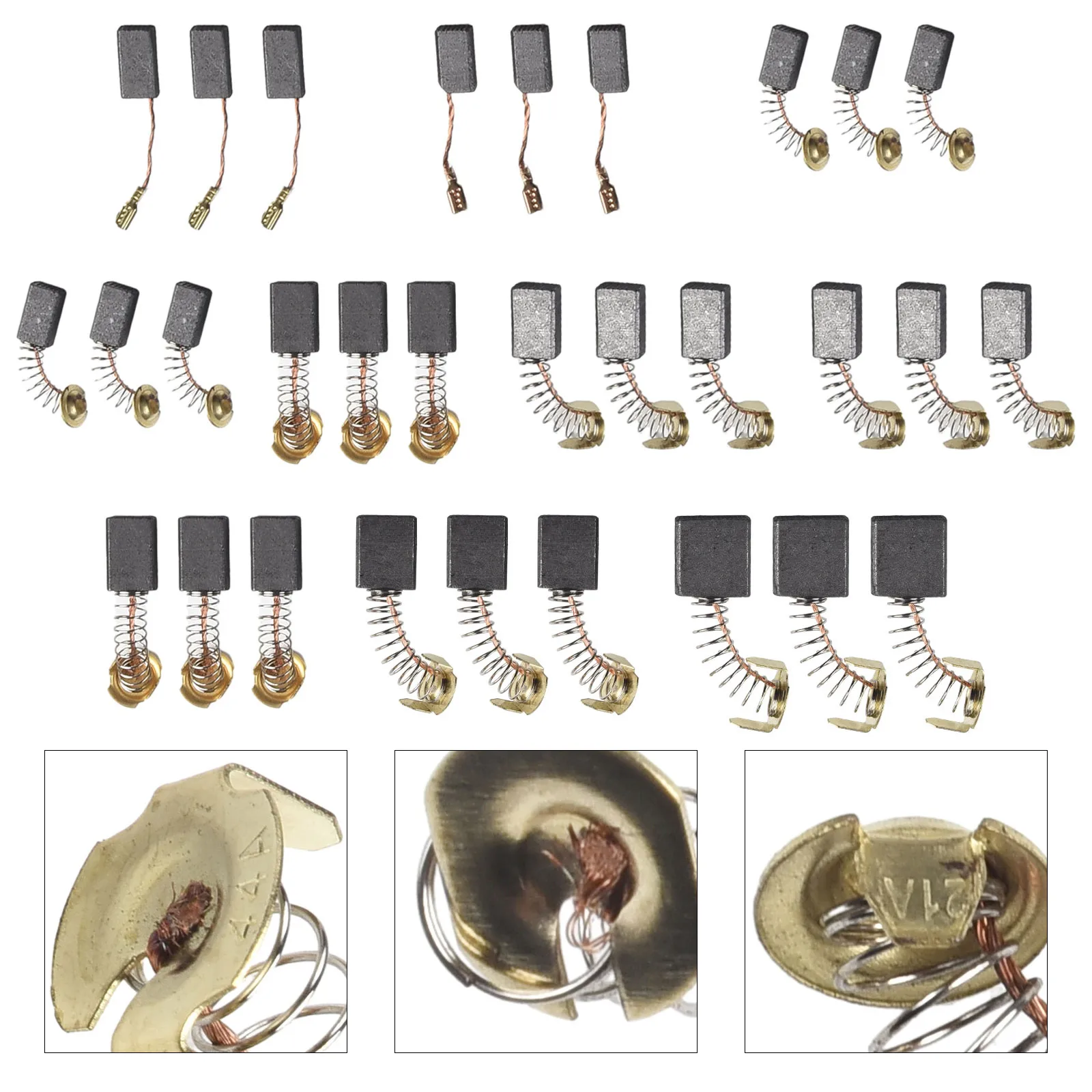 30 pz 10 dimensioni spazzola di carbone martello elettrico parti di ricambio per trapani a percussione smerigliatrici angolari seghe circolari