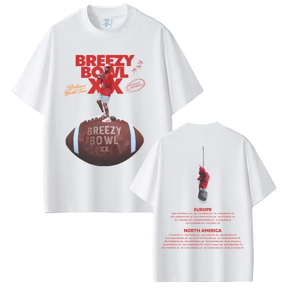 Wyprzedaż Raper Chris Brown Breezy Bowl XX Tour 2025 T-shirt Męska Moda Rap Pop Muzyka Koszulka Męska Damska Hip Hop Retro T-shirty
