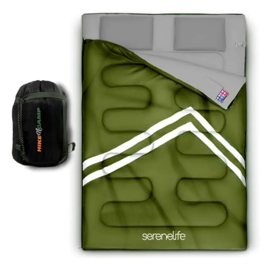 

Double Sleeping Bag with Pillows, Waterproof and Detachable for 2 Single Bags, Lightweight and Warm, Perfect for Camping, Hikin