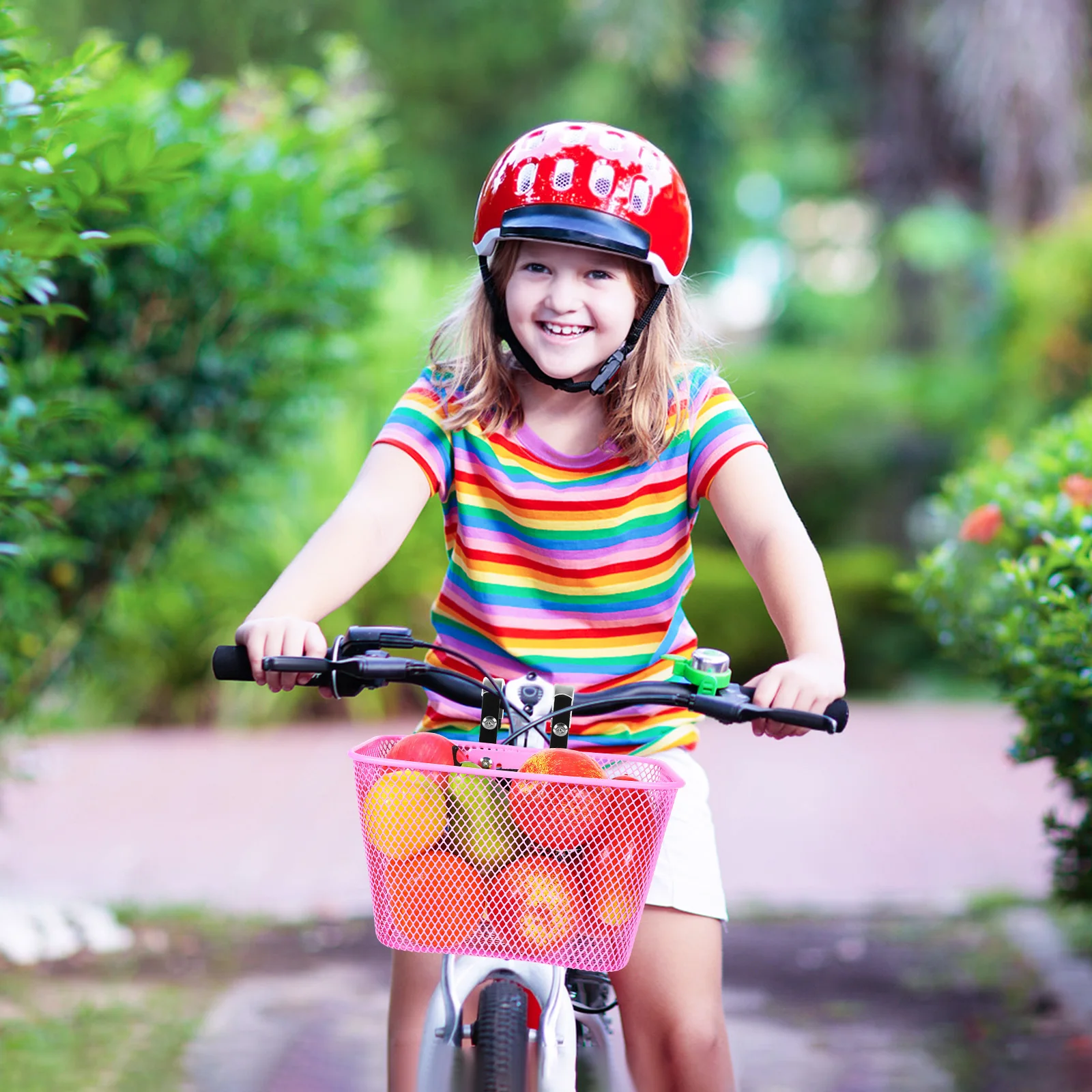 

Front Bike For Girls Kids Women Handlebar Metal Wire Storage Basket Cycling Travel Shopping Hooks Strap Spacious Durable