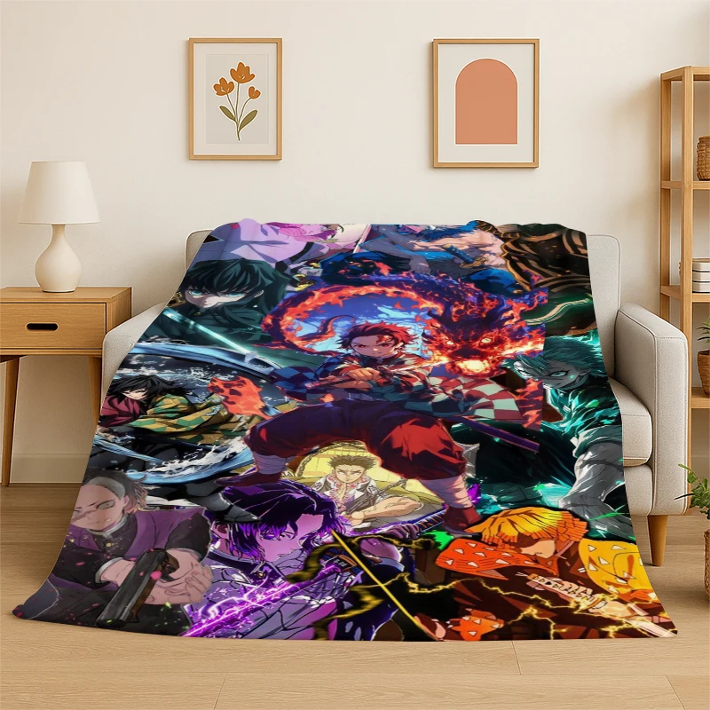 Cartoon Demon Slayer Anime Kamado Nezuko Tanjirou Flanelldecke, weiche, warme Decke für Schlafzimmer, Wohnzimmer, Bett, Reisen