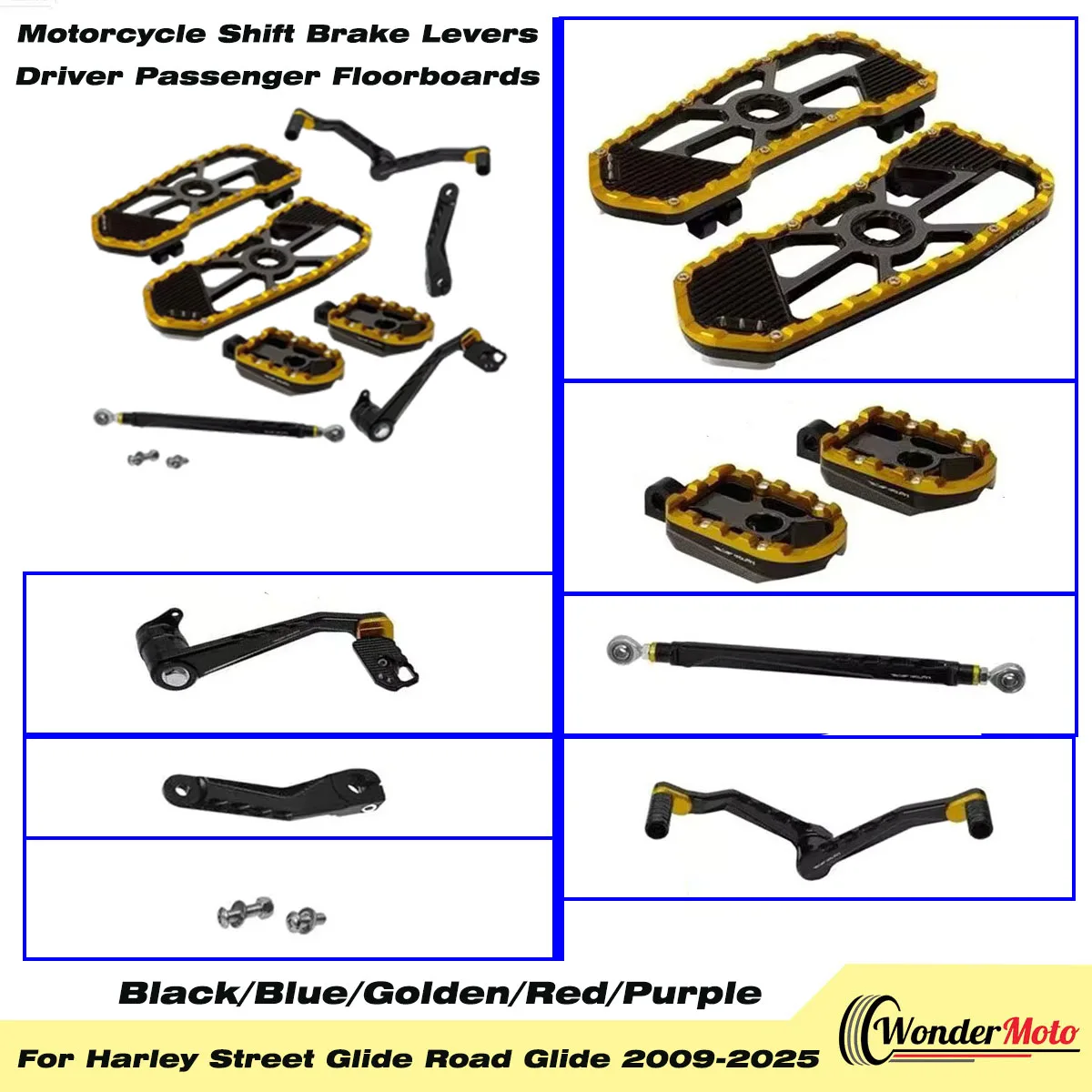 Motorcycle Shift Brake Levers+ Driver Passenger Floorboards for Harley Street Glide Road Glide 2009-2025
