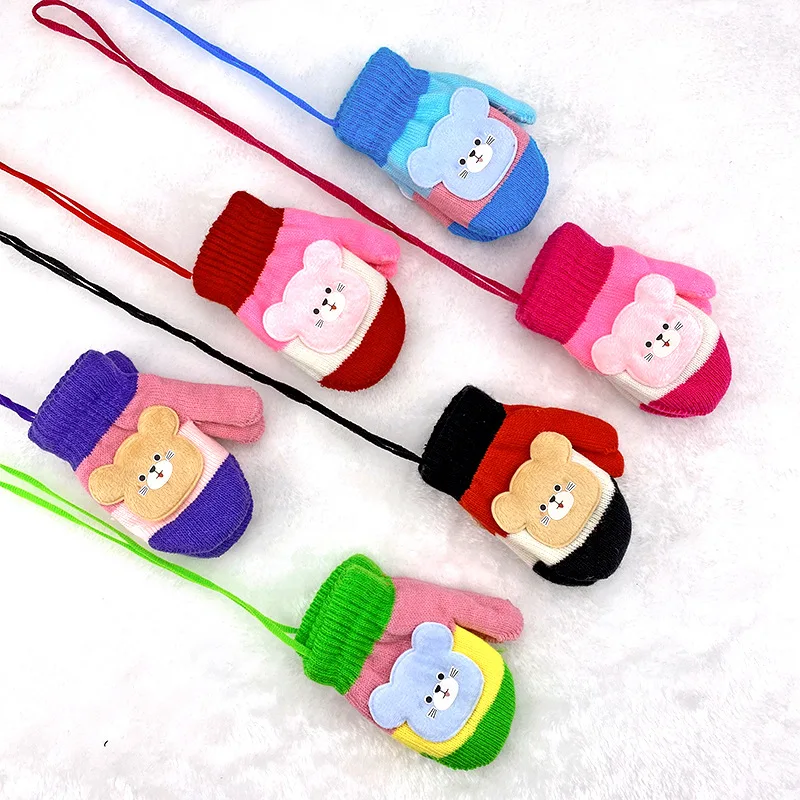 Neue Nette Cartoon Katze Handschuhe Winter Dicke Stricken Baby Kinder Neugeborenen Fäustlinge Kinder Halten Finger Warme Handschuhe für Baby 0-4