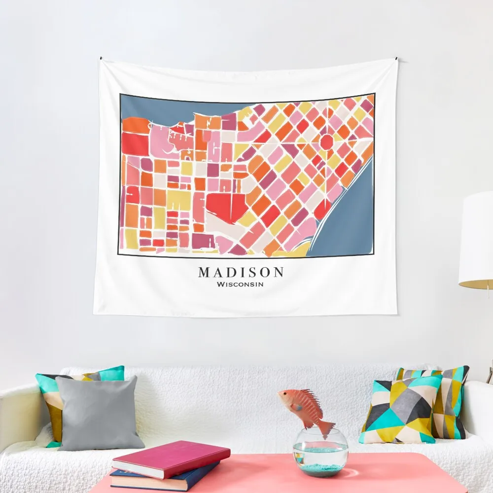 Colorful Madison, Wisconsin Map Tapestry Room Decorator Decor For Bedroom Nordic Home Decor Tapestry