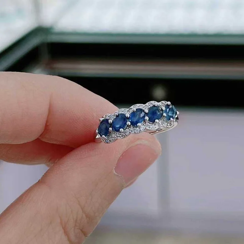 SACE GEMS New Arrival Trend 925 Sterling Silver Resizable 3*4MM Sapphire Rings for Women Engagement Cocktail Party Fine Jewelry