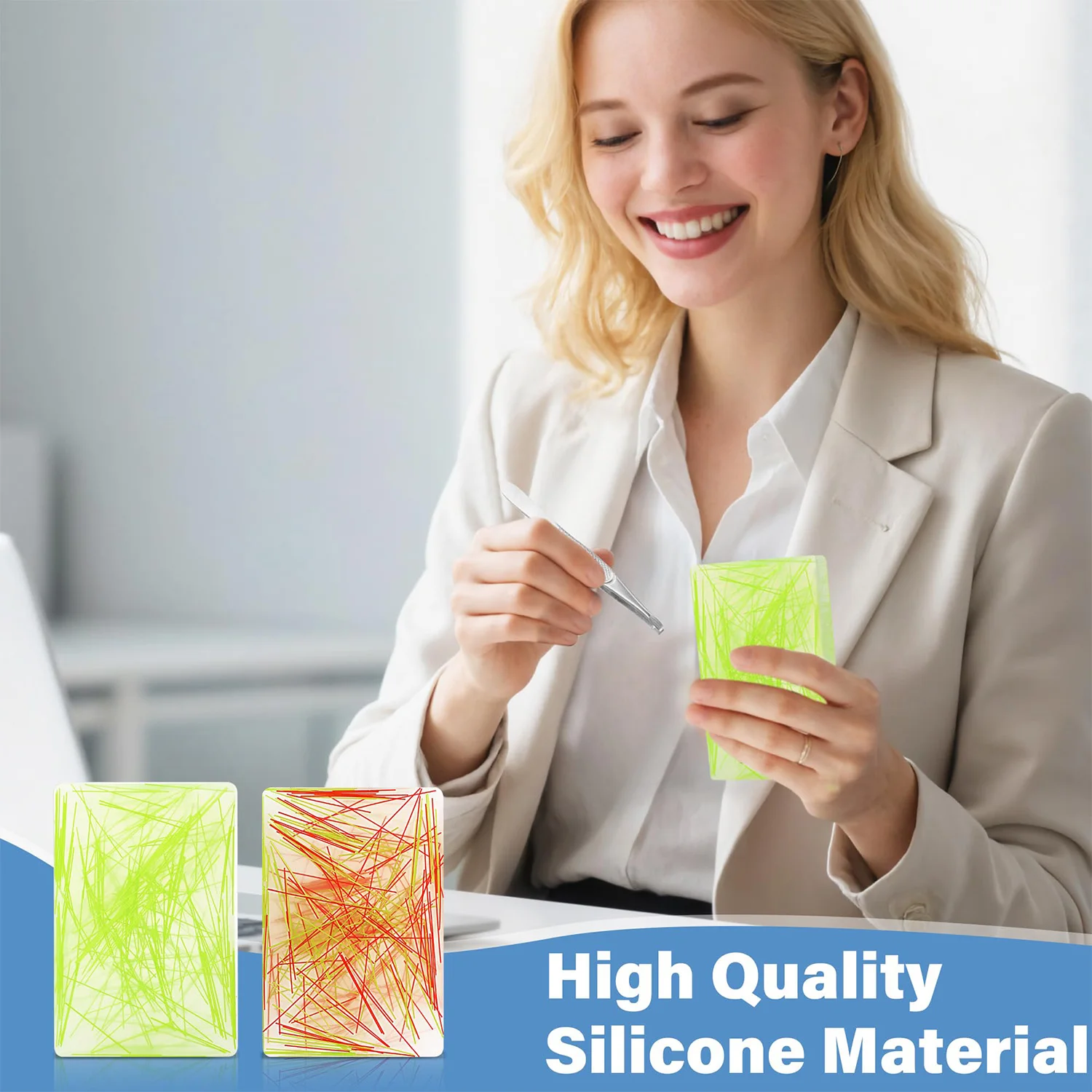 แผ่นกดจุด 1 ชิ้นพร้อมแหนบ - ของเล่นคลายเครียดพิเศษสำหรับผู้ที่มีอาการคันผิวหนัง ความวิตกกังวล และการดึงผม