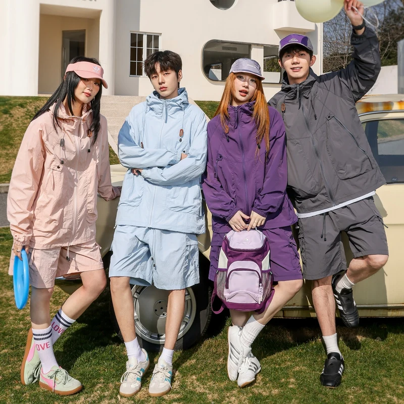 

Couple's Lightweight Casual Outdoor Summer Clothing Set UPF50+ Sun Protection Hooded Nylon Shorts Fashionable Men's And Women