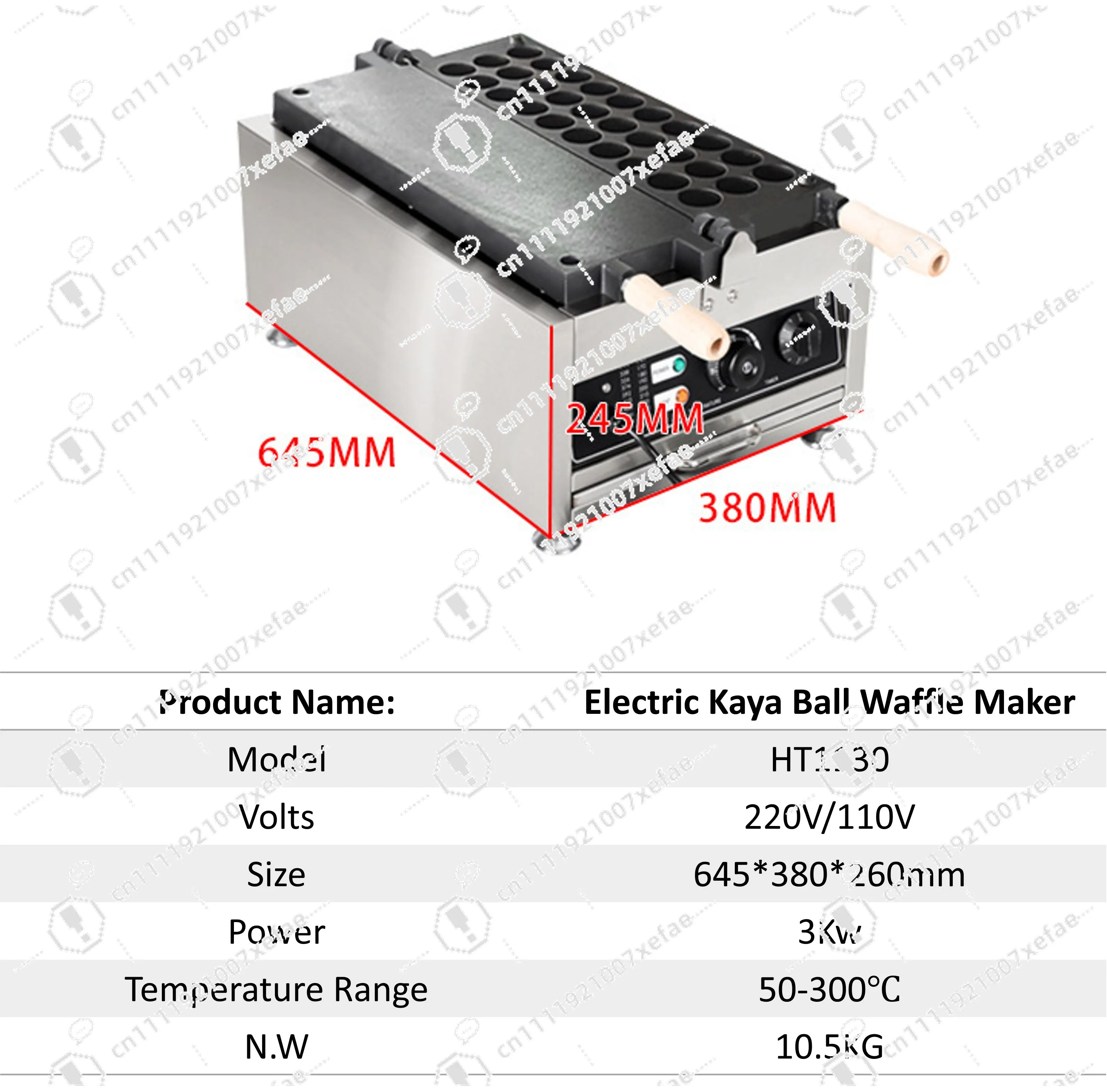 Commercial Waffle Makers 30 Malaysian Creamy Kaya Ball Waffle Makers with Nonstick Timer and Temperature Control