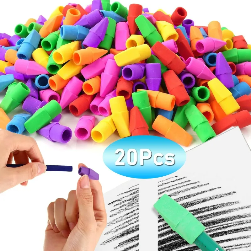 20pcs/Set Random Bulk Pencil Top Erasers Colored Pencils Topper Protector Eraser Caps Office Supplies Student School Stationery