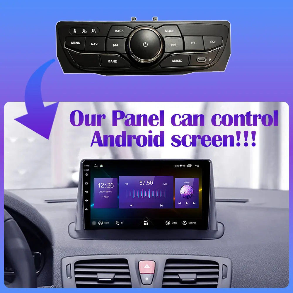 OEM Style Control Panel For Renault Megane 3 2008-2014 For Renault Fluence 2013-2016 To Control Android Screen Car Radio Player