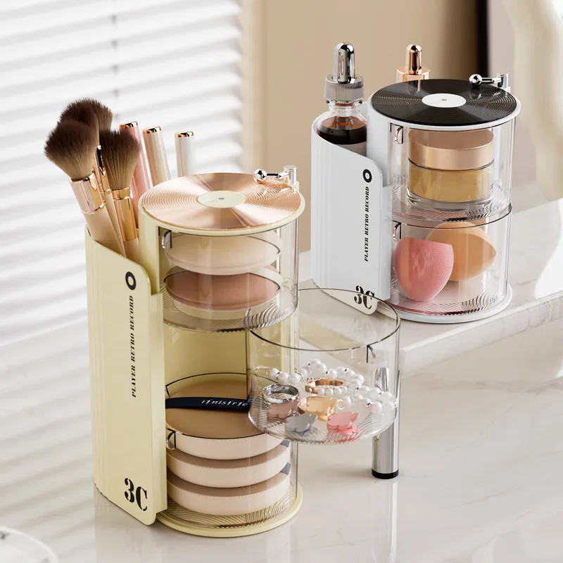 Powder Puff Storage Case Rotating Dustproof Desktop Beauty Egg Air Cushion Shelf Dresser Multi-layer Lipstick Makeup Brush Shelf