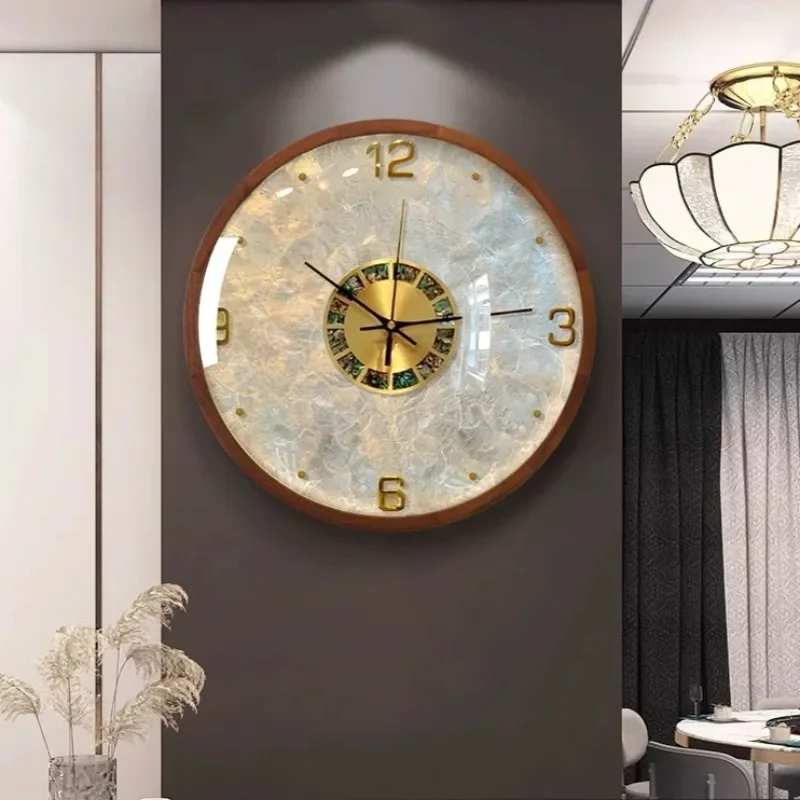 Luxury Shell Wall Clock Home Decor Living Room Dining Room Wall Decoration Walnut Frame Natural Shell Dial Mute Clock