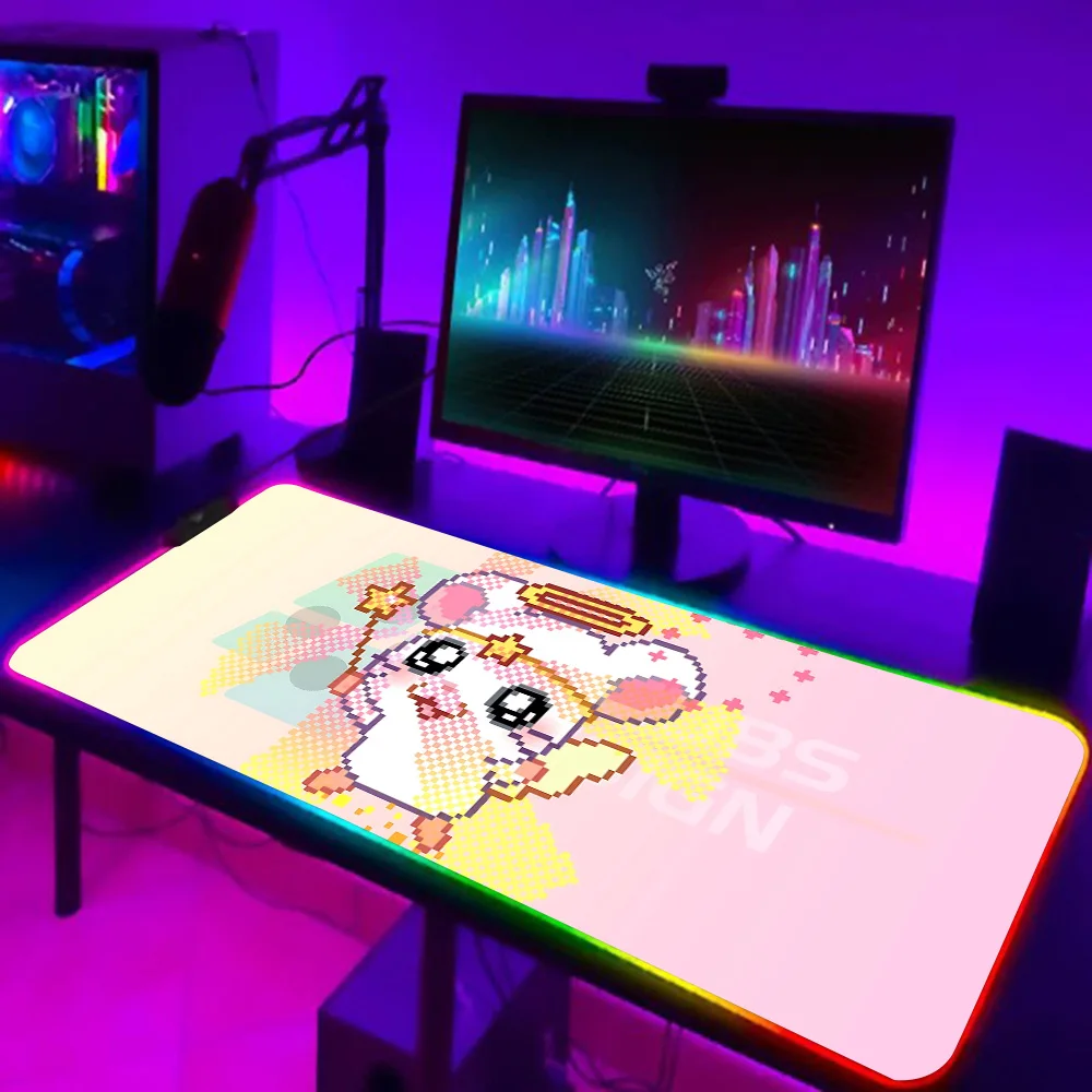 Süße Hamtaro RGB PC Gamer Tastatur Mauspad Mousepad LED leuchtende Mausmatten Gummi Gaming Computer Mousepad