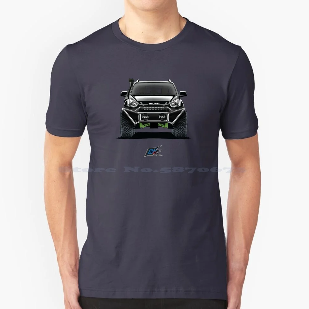 Isuzu Dmax Vcross Lifted With Bullbar Black T Shirt 100% Cotton Tee Transportation Modern Modified Widebody Automobile Cartoon