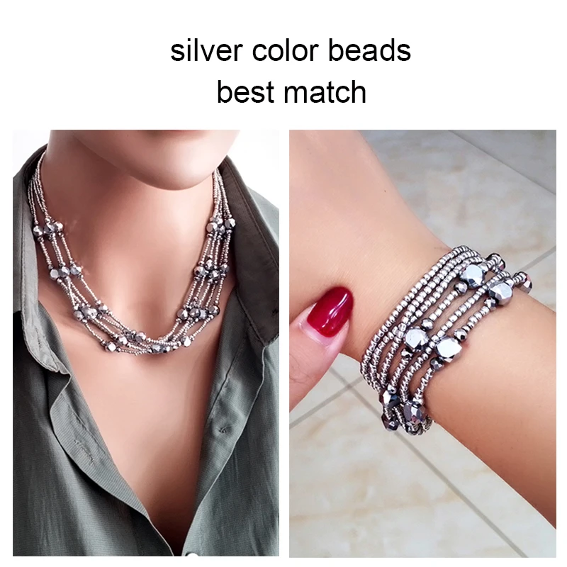 LEEKER Red Black Green Color Crystal Beads Multilayers Necklace For Women Magnet Buckle Bracelets on hand Jewelry 988 LK1