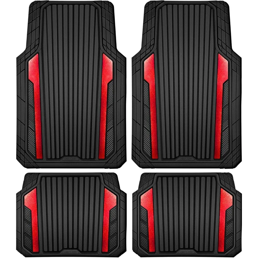 

Heavy Duty Rubber Car Mats with Metallic Aluminum F for All Weather Protection Waterproof Universal Fit Floor Mats for SUVs Sed
