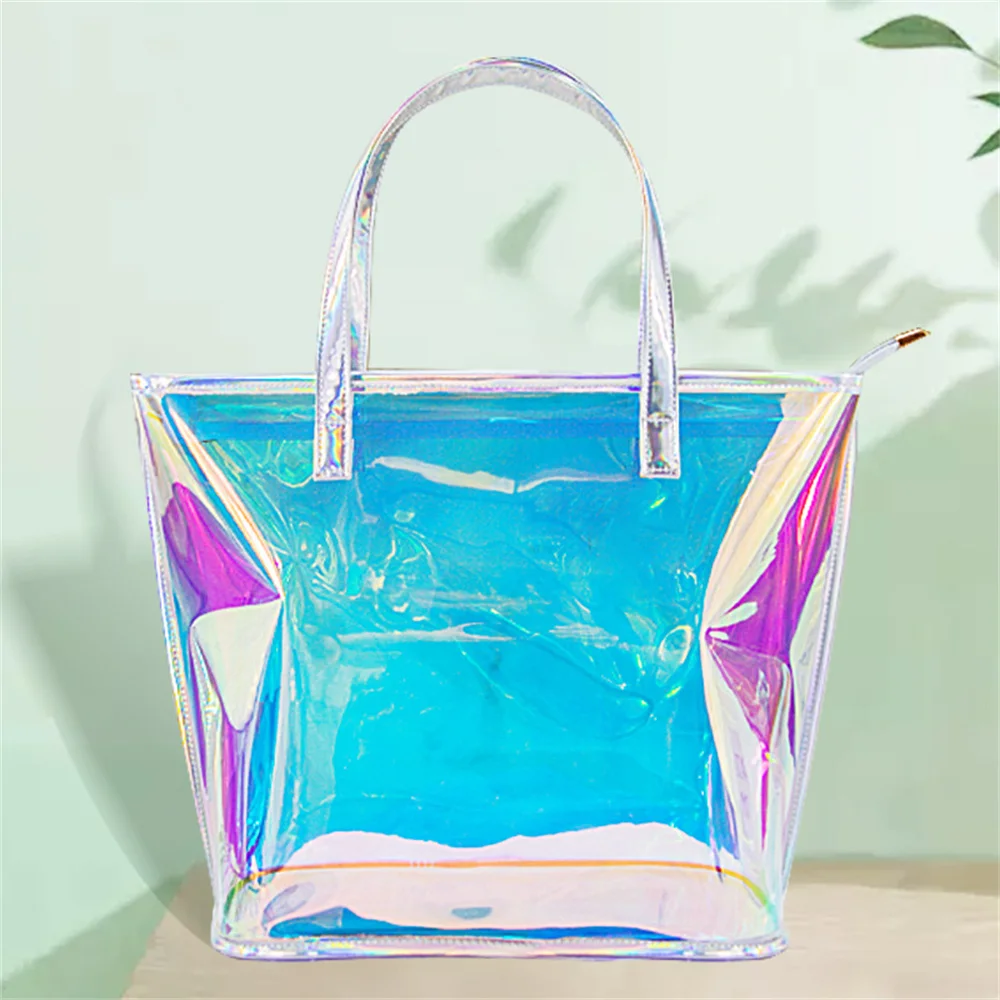 Portable Laser Shopping Bag  TPU Zipper Transparent Beach Bag Waterproof Leisure Fashion Swimming Makeup Storage Bag