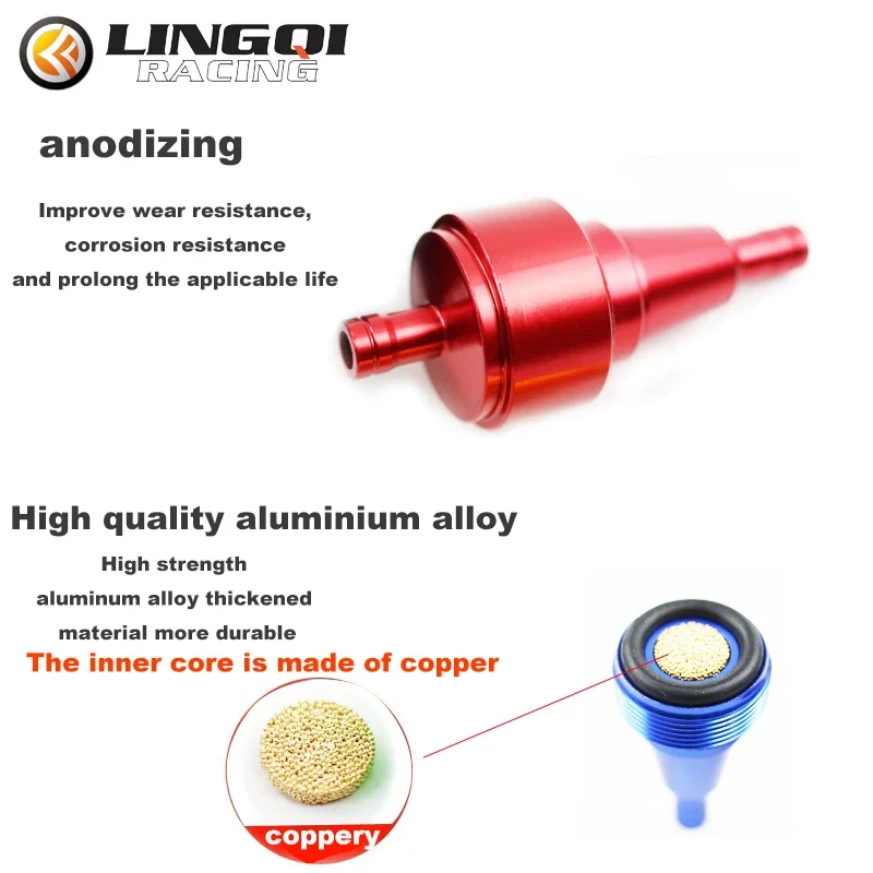 알루미늄 합금 연료 오일 필터, CNC 구리 코어, 오토바이 스쿠터 오프로드 액세서리 피트 더트 바이크 범용, 6mm