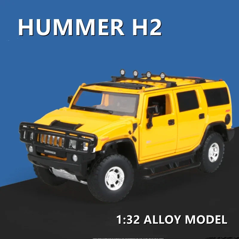 

1:32 модель автомобиля из сплава HUMMER H2, Литые и игрушечные металлические внедорожники, модель автомобиля, имитация звука, фотоколлекция, игрушки в подарок