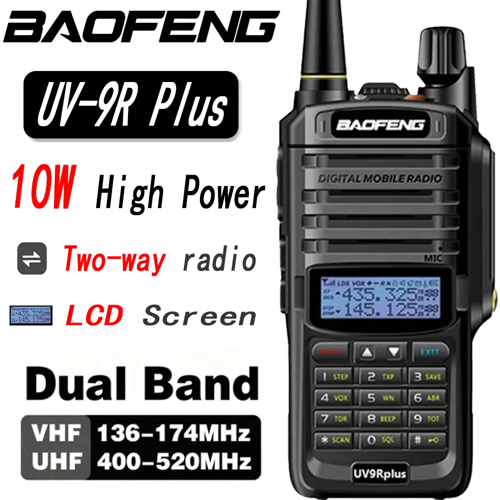Baofeng UV-9R Plus Waterproof Walkie Talkie Dual Band 10KM Long Range Portable VHF/UHF Transceiver CB Hunting Ham Radio