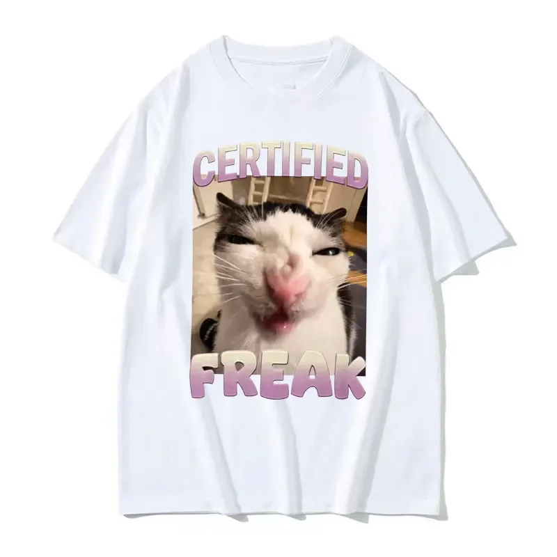 Certified Freak Cat Meme T Shirt Funny Hilarious Cats Expression Humor Tshirt Short Sleeve  Women Fashion  T-shirt