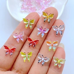 50Pcs New Cute Mini 9*11mm Shiny Butterfly Resin Flatback Cabochon Ornament Jewelry Making Hairwear Accessorie