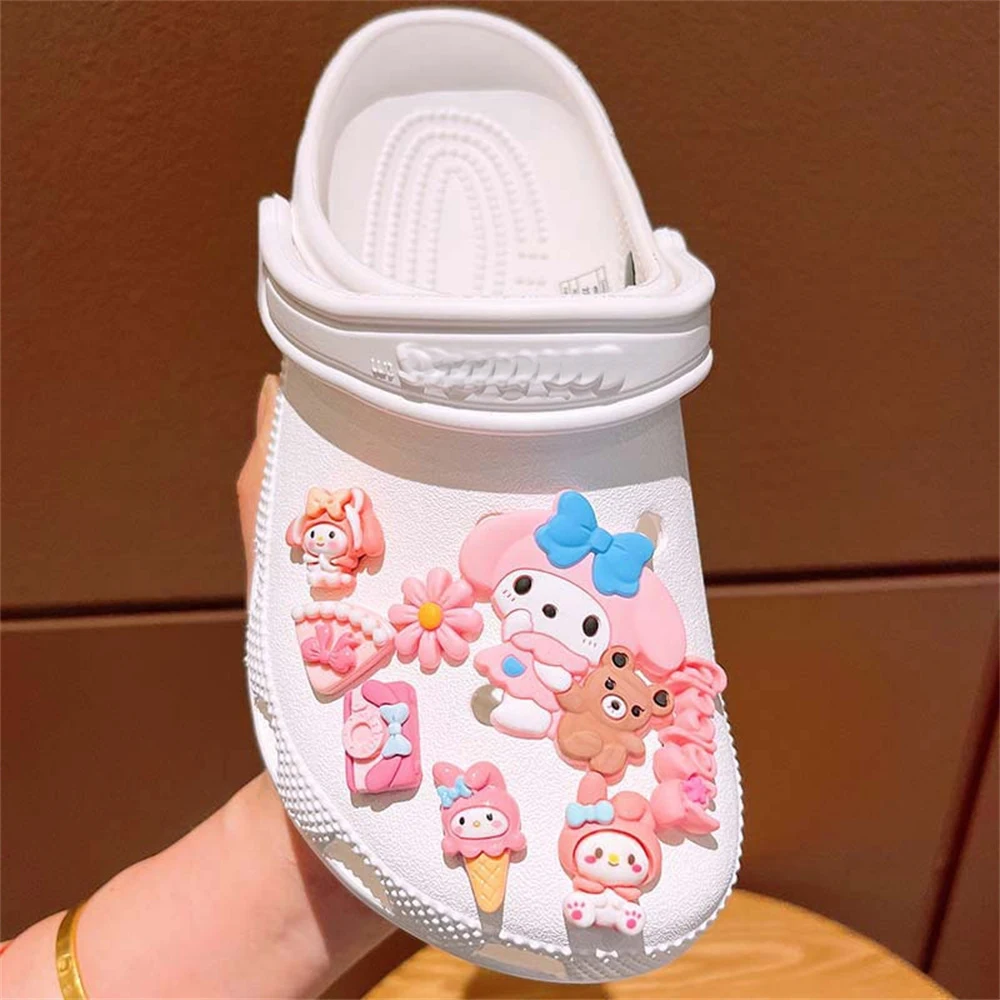 Sanrio Hello Kitty Kuromi Cinnamoroll Sneakers Buckle Set Melody LED Decorations Accessories for Slides Sandals Clogs Gifts image 6