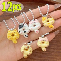 1-12pcs Cute Donut Cat Keychain Kawaii Cartoon Animal Pendant for Backpack Bag Charm Phone Lanyard Strap Resin Accessories Girls