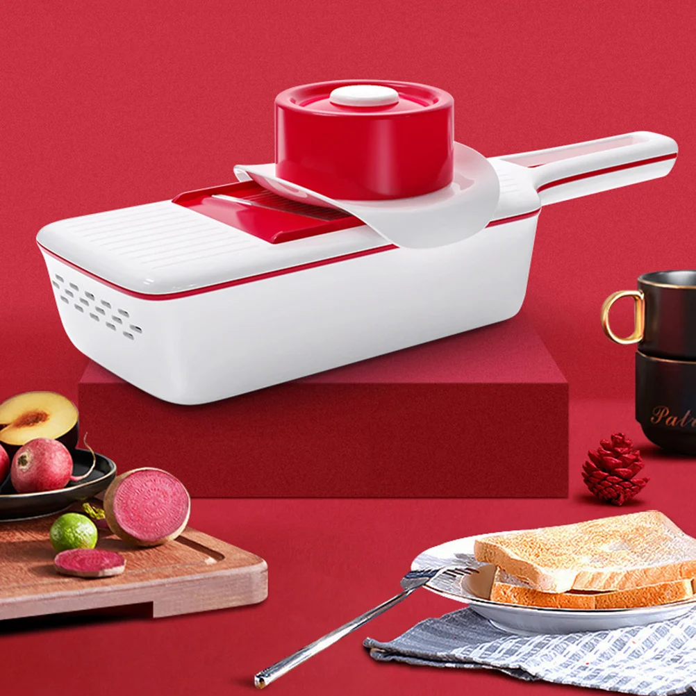 

6 in 1 Vegetable Chopper Tool with Interchangeable Blades for Slicing Dicing Shredding Garlic and Fruits Non Slip Handle Design