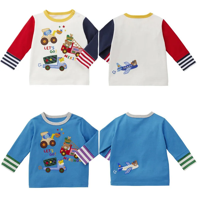 Autumn Boy T-shirt Cartoon Bear Good Friends Car Embroidery Long Sleeve Base Shirt 2024