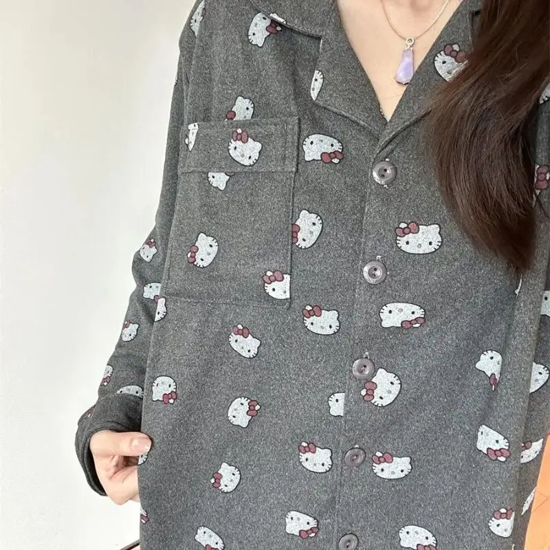 

Женские пижамные комплекты для сна, кавайные мультяшные осенние и зимние теплые брюки с длинными рукавами, домашняя одежда