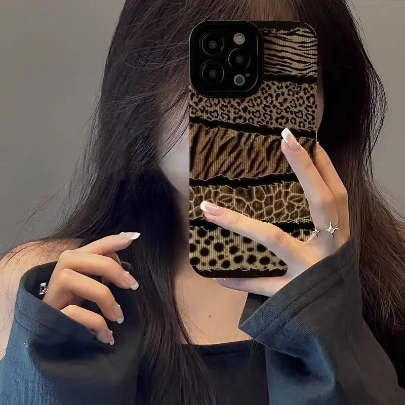 Luxury Patchwork Leopard INS Phone Case for Oppo Reno12 Reno10 Reno8 Reno7 Reno6 Reno5 Reno4 Z F T Pro Plus 4G 5G Back Cover