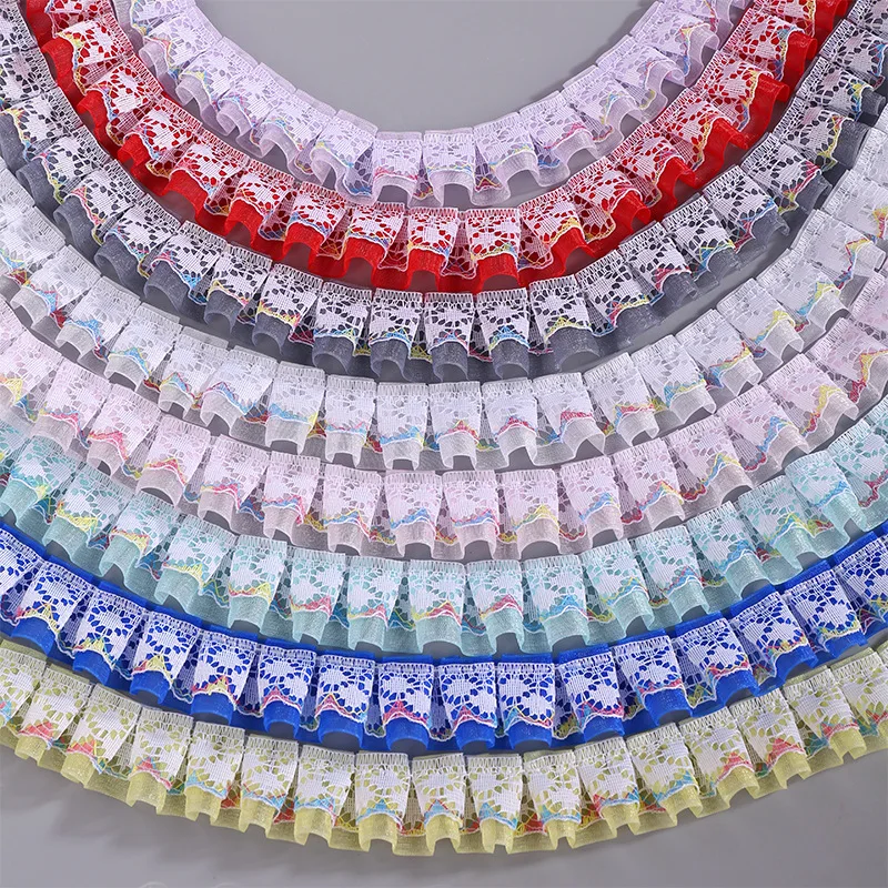 40 Yards 25MM Double Deck Snow Yarn Lace Falbala Ruffled Skirt Edge  Ribbon Fold Lotus leaf Hair Bows DIY Crafts Accessorie