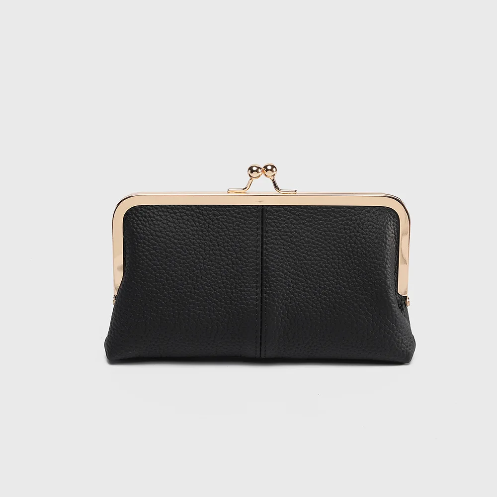 New Genuine Leather Long Clutch Wallet Clip Bags Vintage Coin Purse Card Holder Key Lipstick Storage Phone Pouch Case For Women
