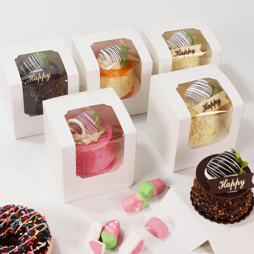 Paquete de 3 Cajas para Cupcakes con Ventana, Color Rosa y Blanco, Contenedor para Pasteles, Muffins, Brownies, Empaque para Panadería, Regalos para Bodas y Fiestas, Venta al por Mayor