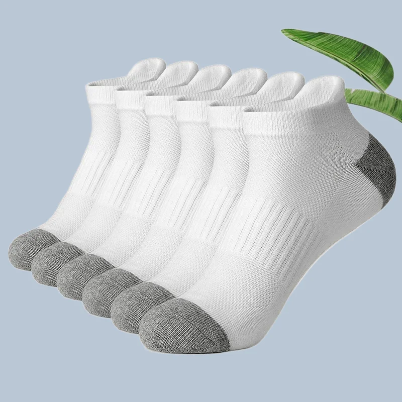 Calcetines cortos deportivos para hombre y mujer, medias tobilleras de algodón de alta calidad, de malla transpirable, Color blanco y negro, 6/12