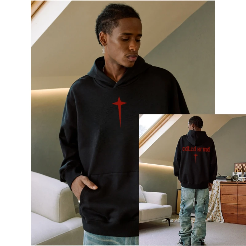 2025 — толстовка унисекс в стиле уличный хип-хоп — темный эстетический пуловер с перекрестным символом, Avant — повседневная толстовка унисекс Garde Urban