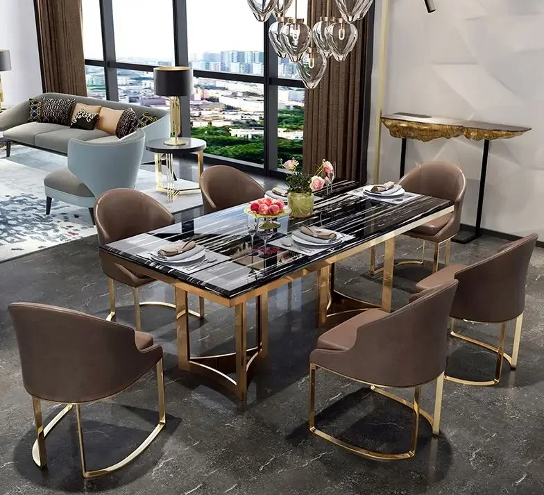 

ABCNordic Restaurant Marble Dining Table Home Living Room Leisure Iron Table And Chair Combination