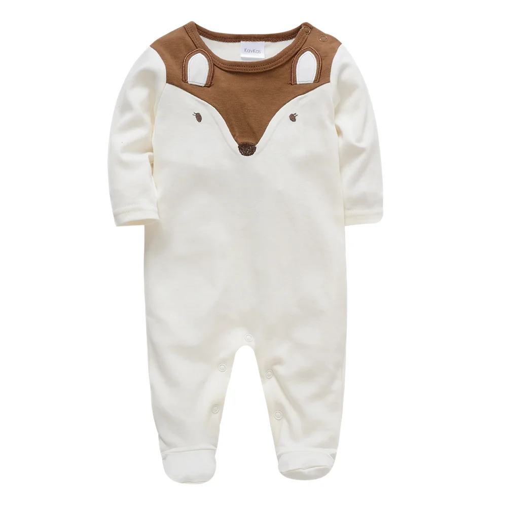 Kavkas Long Sleeve Cotton Baby Boy Rompers 100% Cotton O-Neck Newborn Jumpsuit 0-12M Fox Print Infant Clothes