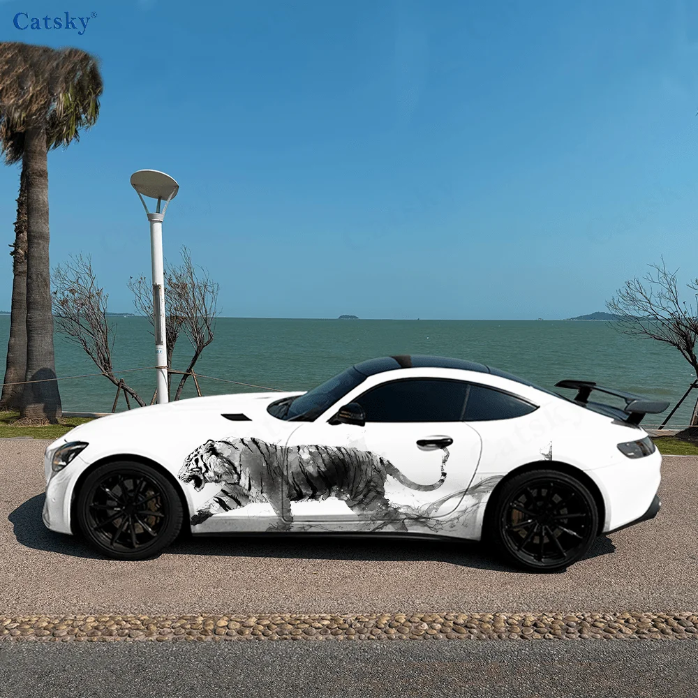 Smart Tiger Ambush Cool Car Vinyl Wraps Decal Self-adhesive PVC Sticker Suitable for Trucks SUV Decoration Auto Accessories Gift