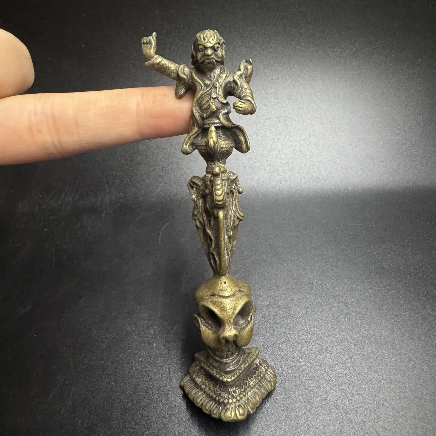 Antique Brass Wrathful Guru Statue Vajra And Mahakala Buddhist Altar Sculpture