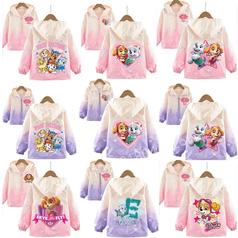 Paw Patrol Children's Outdoor Jacket Cute Printed Hooded Kawaii Cartoon Autumn Winter Warm Tops Anime Peripherals Girls Clothes