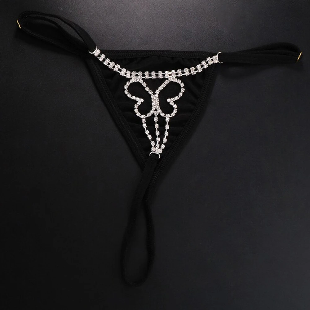 Sexy Rhinestone Butterfly Thong Chain Party Jewelry for Women 2026 Elastic G String Waist Chain Panties Swimsuit Accessories