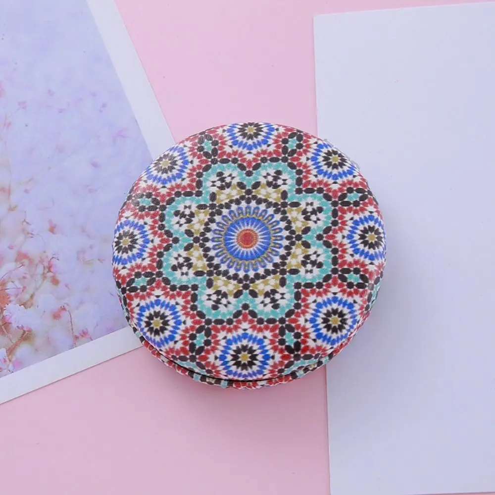 

Pu Leather PU Desktop Stand Mirror Delicate Bohemian Vanity Mirror Round Light Weight Circular Folding Makeup Mirror Bedroom