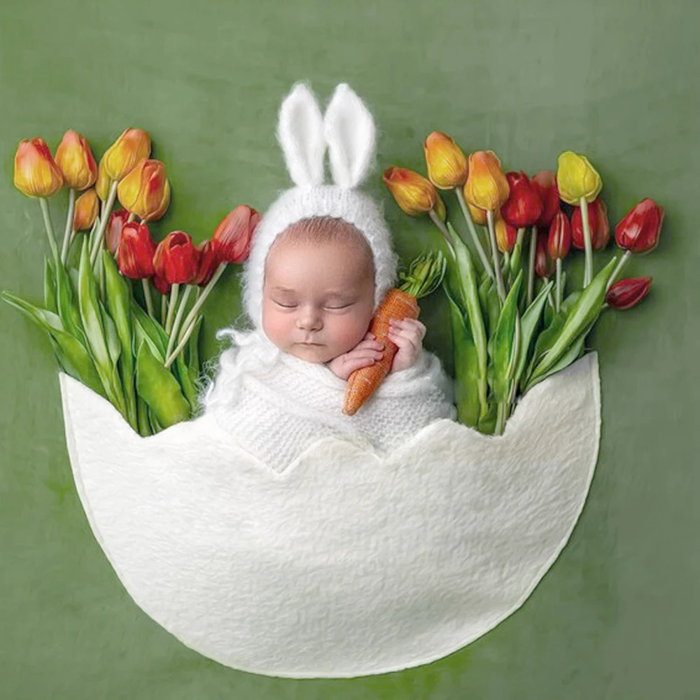 卵殻ポーズマット新生児写真撮影ソフトフェルト写真小道具背景イースターベビー100日写真撮影かわいいスタジオ背景