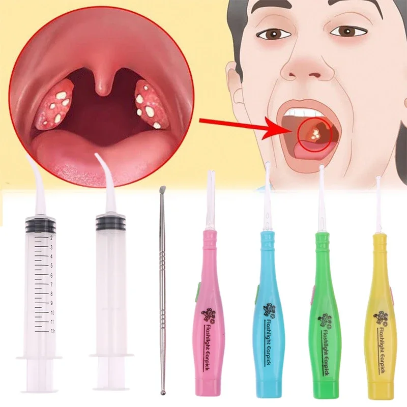 

Tonsil Stone Remover Tools Led Light Ear Wax Remover Stainless Steel Earpick With Tips Irrigator Syringe Clean Care Tool
