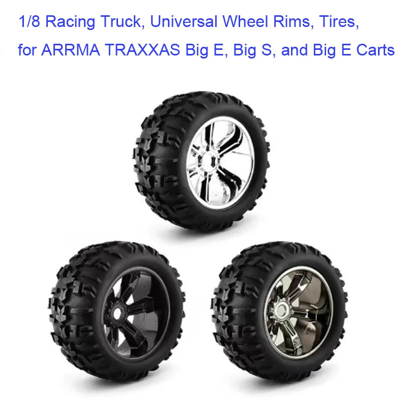 Newly Upgraded Accessories 1/8 Racing Truck, Universal Wheel Rims, Tires,for ARRMA WandererTRAXXAS Big E, Big S, and Big E Carts