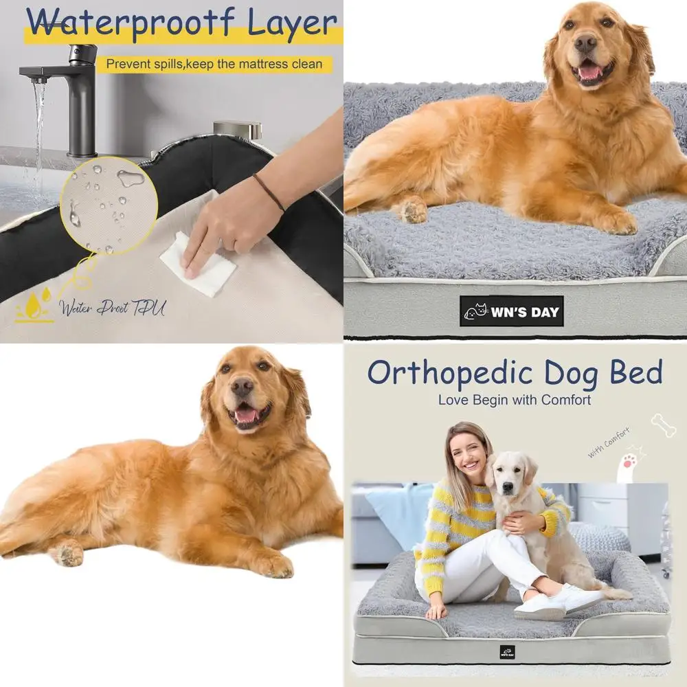 

Большая кровать для собак из пены с эффектом памяти — моющийся, водонепроницаемый диван для собак среднего и большого возраста серого цвета, размер XXL